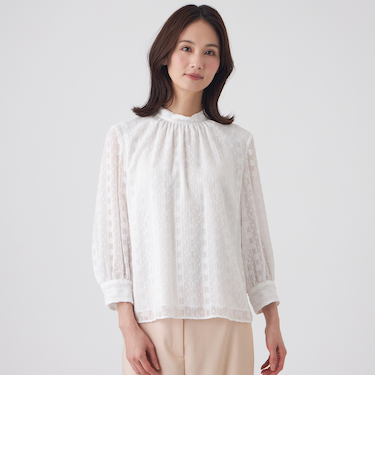 【ウォッシャブル】シフォンカットジャカードブラウス