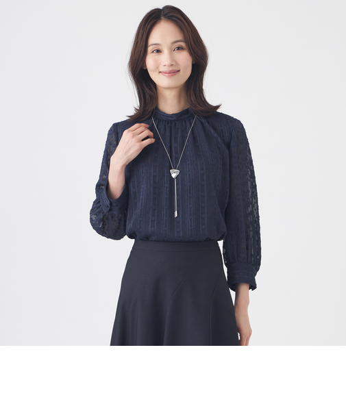 【ウォッシャブル】シフォンカットジャカードブラウス