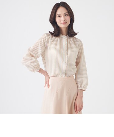 【ウォッシャブル】マルチストライプブラウス