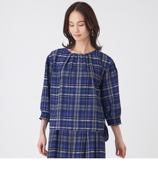 【ウォッシャブル】シアーチェックプリントブラウス