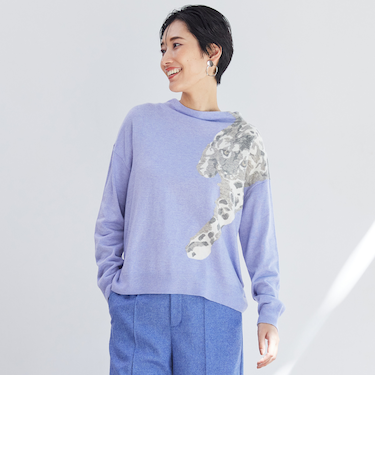 23AW＊Wings掲載＊【80周年記念アイテム】スノーレオパードボトルネックインターシャニット