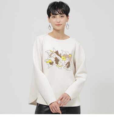 【ウォッシャブル】カモフラエンブロイダリープルオーバーカットソー