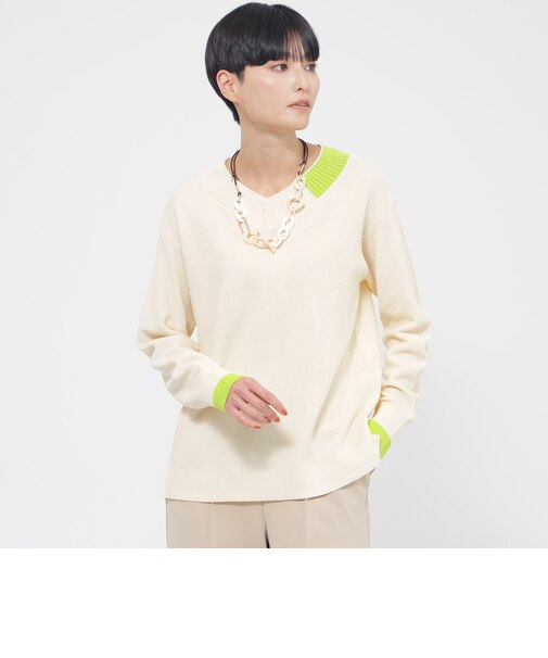 【ウォッシャブル】ポイントカラーVネックニット