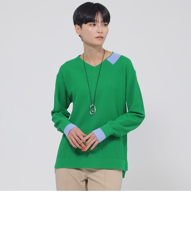 【ウォッシャブル】ポイントカラーVネックニット