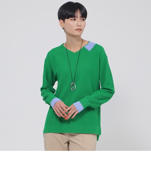 【ウォッシャブル】ポイントカラーVネックニット