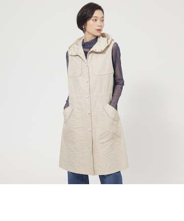 【UV対策】【ウォッシャブル】メモリータフタフーデットジレ