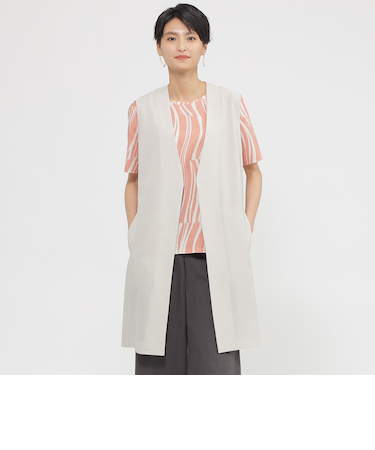 【UV対策】【接触冷感】【ウォッシャブル】リネンライクタンブラーロングジレ