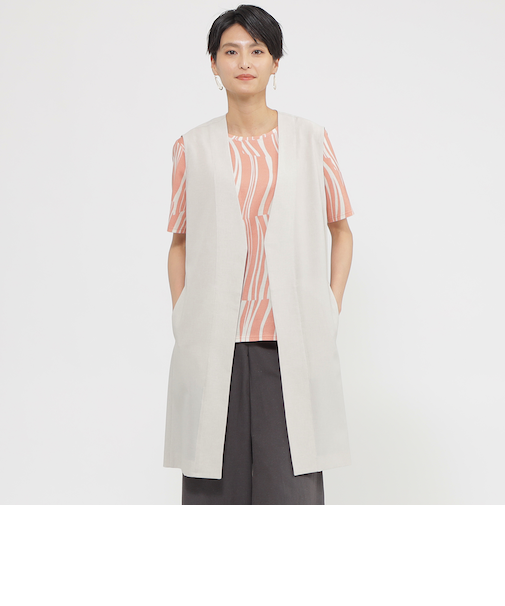 【UV対策】【接触冷感】【ウォッシャブル】リネンライクタンブラーロングジレ