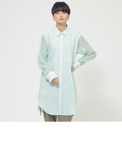 ウォッシャブル】シアーコンビストライプロングシャツ｜エヴェックス