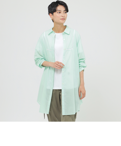 【接触冷感】【UV対策】【ウォッシャブル】シアーブレンドロングシャツ