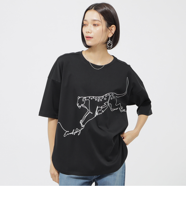 【接触冷感】【ウォッシャブル】ドローイングアニマルプルオーバーカットソー