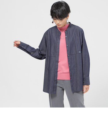 【STORY掲載】【カタログ掲載品】【ウォッシャブル】ライトデニムバンドカラーブラウス