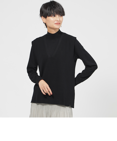 【STORY掲載】【カタログ掲載品】【ウォッシャブル】ハイゲージカラーVネックニットベスト