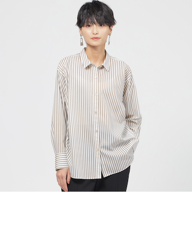 【カタログ掲載品】【ウォッシャブル】コットンライクストライプシャツブラウス
