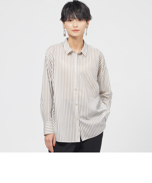 【カタログ掲載品】【ウォッシャブル】コットンライクストライプシャツブラウス