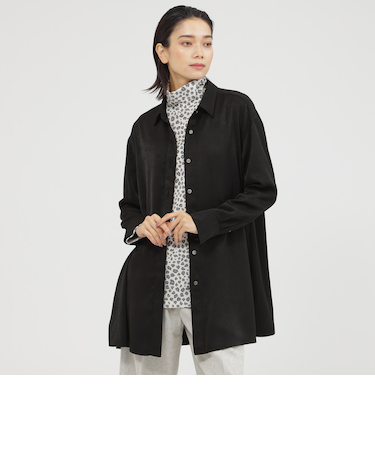 【羽織でも1枚でも活躍】【ウォッシャブル】フィブリルライクサテンロングシャツ