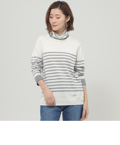 【美品】アウール　ウォッシャブルニット　ホワイト✖️ネイビー2枚組　Ｌ カタログ掲載品】【ウォッシャブル】ダブルタートルネックプル