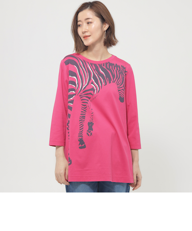 【ウォッシャブル】ゼブラバックプリントチュニックカットソー