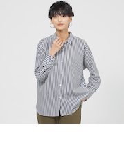【マシンウォッシャブル】コットンライクストライプシャツブラウス