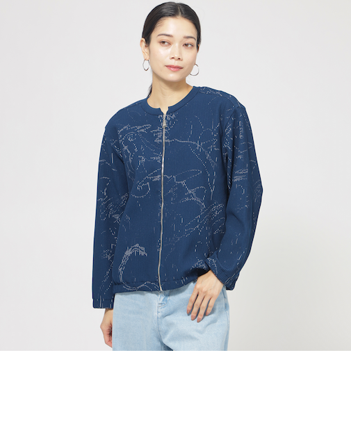 【ウォッシャブル】ドローイングタックニットブルゾン