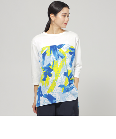 【ウォシャブル】フラワープリントコンビカットソー