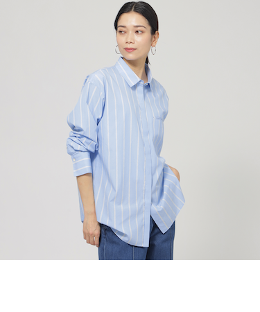【ウォッシャブル】ラメストライプシャツ