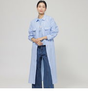 【ウォッシャブル】ラメストライプシャツワンピース