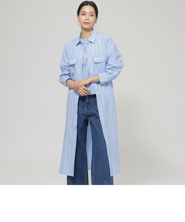 【ウォッシャブル】ラメストライプシャツワンピース