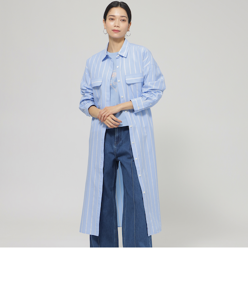 【ウォッシャブル】ラメストライプシャツワンピース