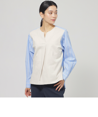 【ウォッシャブル】ラメストライプジャージ―コンビプルオーバー