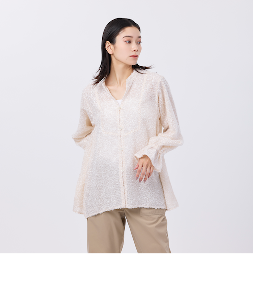 【1枚で決まる】【ウォッシャブル】ヘアリ－ジャカードブラウス