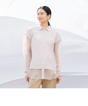 【カタログ掲載品】【ウォッシャブル】シアーコンビストライプロングシャツ