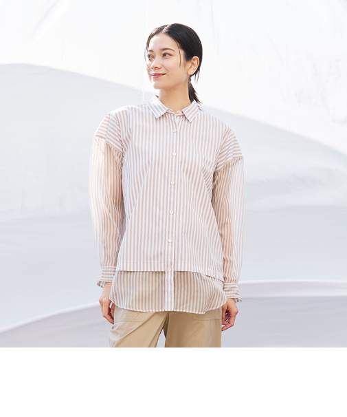 【カタログ掲載品】【ウォッシャブル】シアーコンビストライプロングシャツ