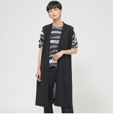 【ウォッシャブル】ドライタッチコットンニットロングジレ