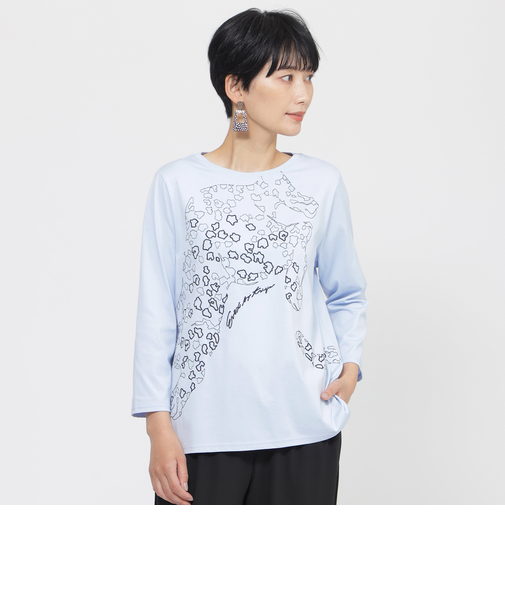 【WEB・一部店舗限定】【接触冷感】【ウォシャブル】パンサーエンブロイダリー七分袖カットソー