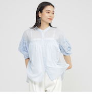 【SANYO Style EDITION掲載】【ウォッシャブル】タイルジャカードコンビブラウス