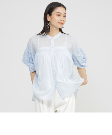 【SANYO Style EDITION掲載】【ウォッシャブル】タイルジャカードコンビブラウス