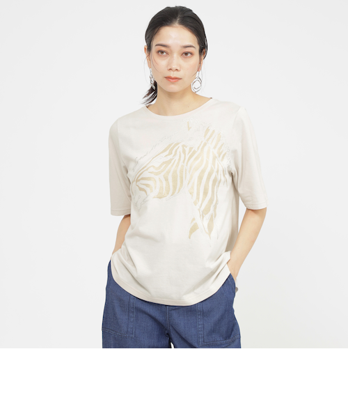 tシャツ 「SANYO Style EDITION掲載」「接触冷感」「ウォッシャブル」メタリックゼブラプリントカットソー レディース SANYO Style EDITION掲載】【接触冷感】【ウォッシャブル