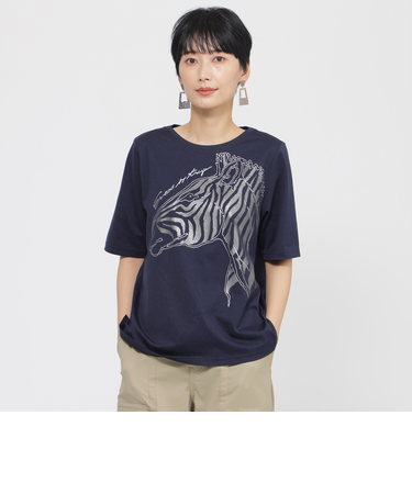 【SANYO Style EDITION掲載】【接触冷感】【ウォッシャブル】メタリックゼブラプリントカットソー