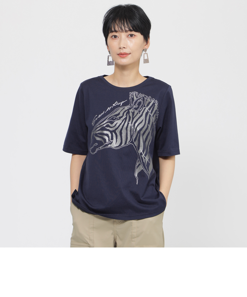 【SANYO Style EDITION掲載】【接触冷感】【ウォッシャブル】メタリックゼブラプリントカットソー