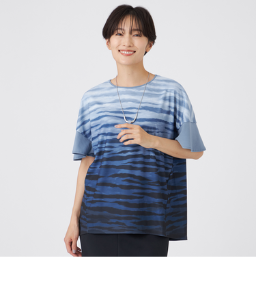 【接触冷感】【ウォッシャブル】グラデーションゼブラカットソー