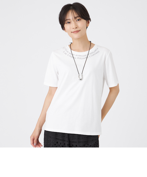 【接触冷感】【ウォッシャブル】ネックエンブロイダリーカットソー