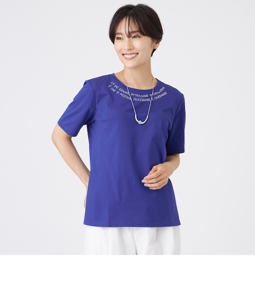 【接触冷感】【ウォッシャブル】ネックエンブロイダリーカットソー