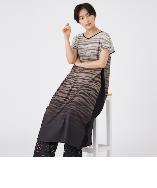 【接触冷感】【ウォッシャブル】グラデーションゼブラワンピース