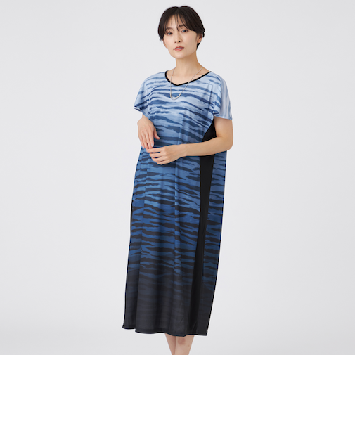 【接触冷感】【ウォッシャブル】グラデーションゼブラワンピース