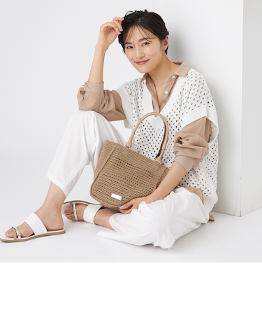 【SANYO Style EDITION掲載】【ウォッシャブル】アイレットメッシュレイヤードニット