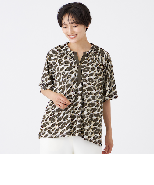 【接触冷感】【UV対策】【マシンウォッシャブル】カモフラパンサーギャザープルオーバー