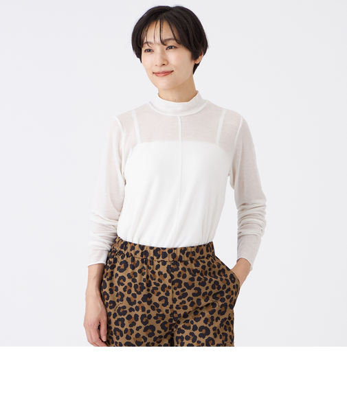 【ウォッシャブル】シアーラメジャージーハイネックカットソー