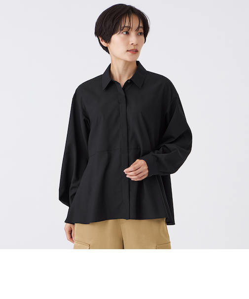 【接触冷感】【マシンウォッシャブル】スパンローンペプラムシャツ