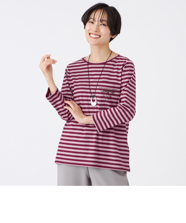 【接触冷感】【マシンウォッシャブル】エンブロイダリーボーダーカットソー